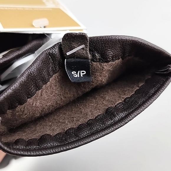 NWT Michael Kors Women Dark Brown Leather Gloves Touch Screen Fleece Lined Sz S - Picture 6 of 10